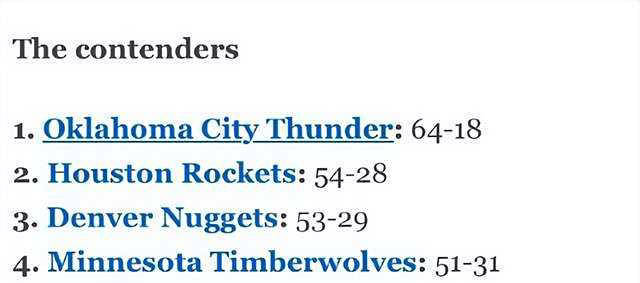 ESPN预测NBA西部争冠队伍排名