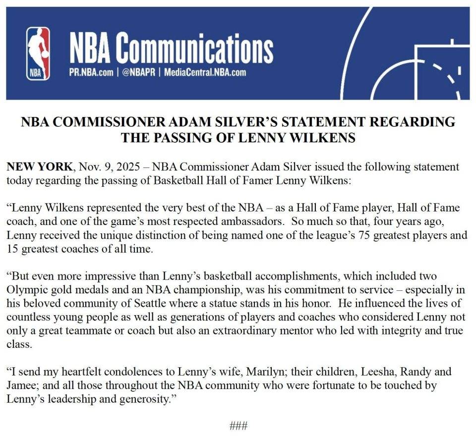 75大巨星+首位千胜教练威尔肯斯去世！曾三次入选名人堂带领超音速夺冠